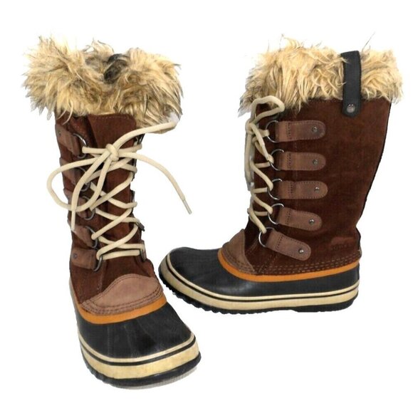 SOREL brown suede leather & rubber waterproof insulated winter boots women's 6 - Picture 1 of 10